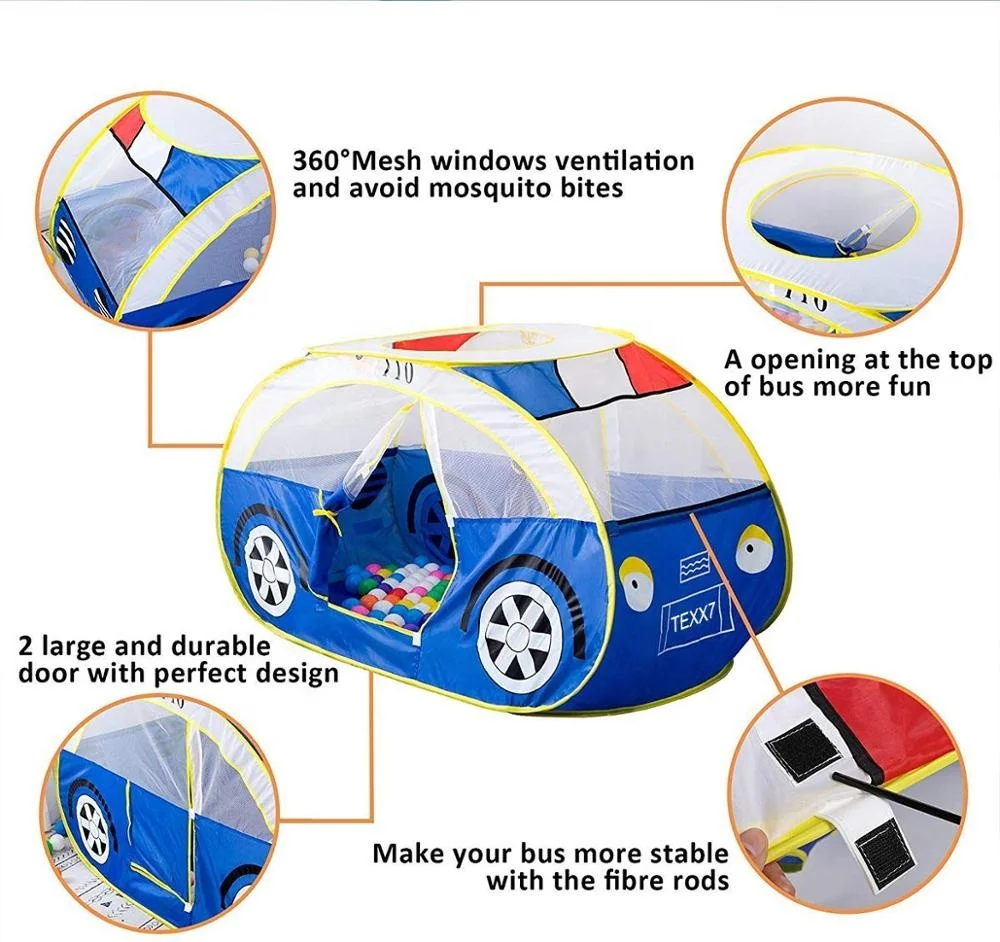 Factory Kids Tent Kiddy Play Foldable Pop Up Police Car Tent Indoor Outdoor Toys Playhouse