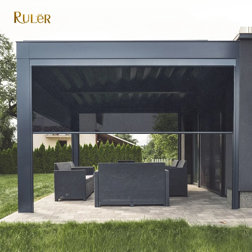 Factory Customized Motorized Outdoor Balcony vertical drop awning Sunshade Windproof Roller blinds shades for outdoor