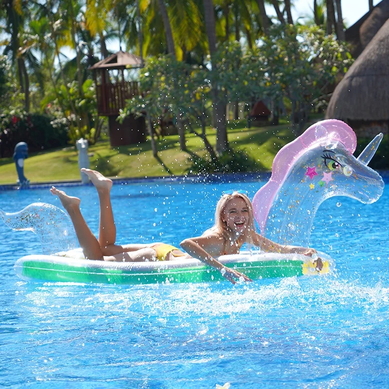 transparent inflatable tanning unicorn water swimming pool lounger float floating platform island bed tank