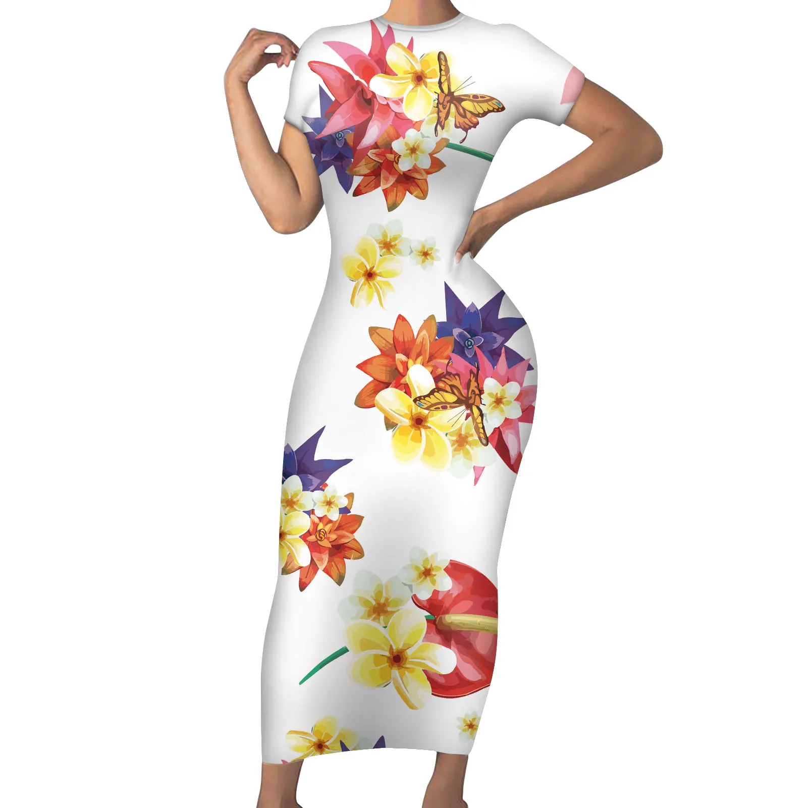  Светло-голубое женское платье с цветочным принтом в гавайском стиле сексуальное облегающее одежда большого размера для полных женщин длинное