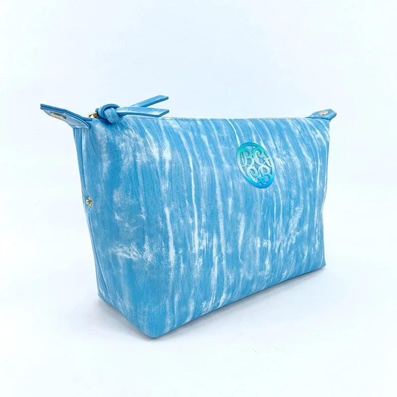 Large capacity Bright pink blue tie-dyed printing dumpling waterproof toiletry bags travel makeup bag custom pu cosmetic bag