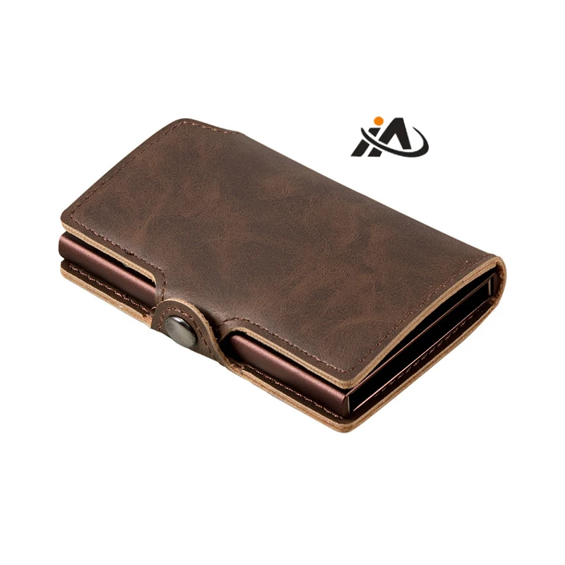 Vintage classic leather card holder rfid business pop up case mini smart leather wallet