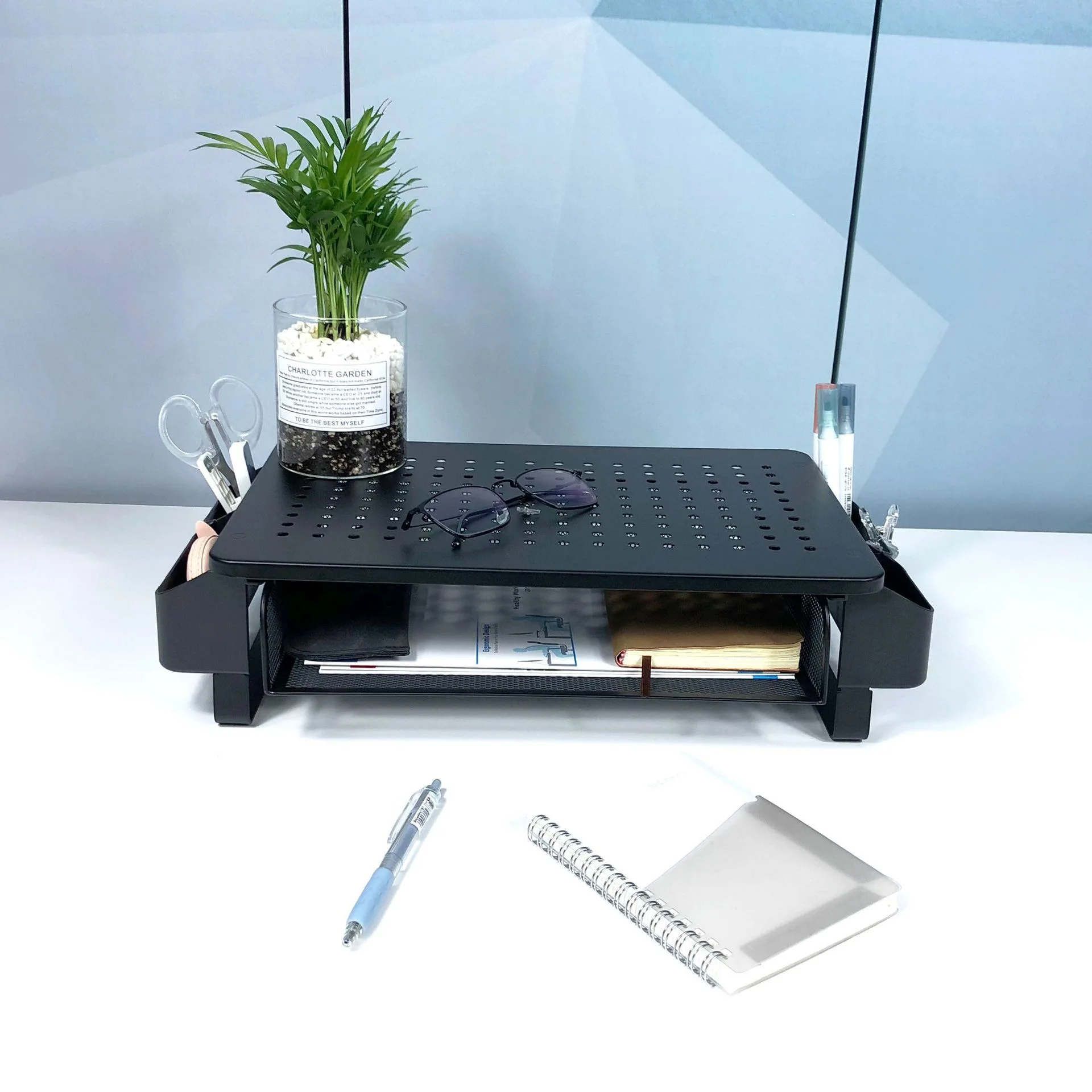 pc Metal Computer Monitor Stand with Drawer Steel Desktop & Drawer Organizer for Office Storage Monitor Riser Storage