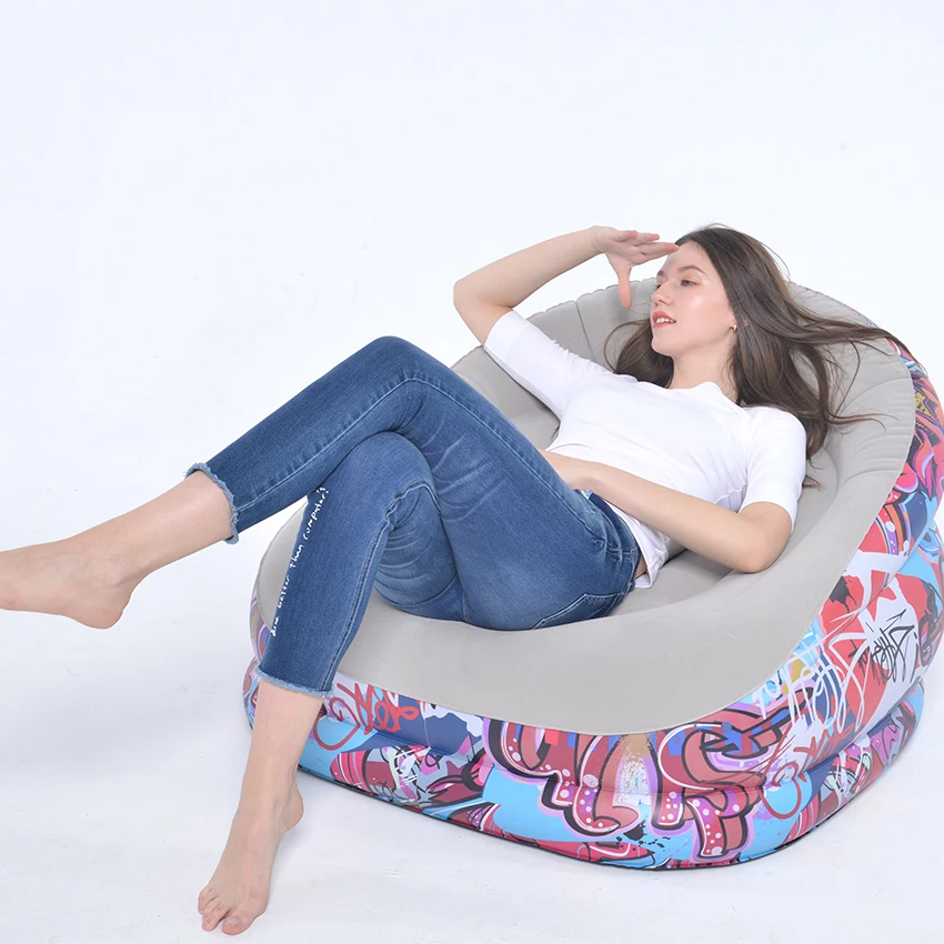 Indoor Inflatable Sofa Portable Outdoor Camping Picnic Air Mattress Lazy Inflatable Flocked Sofa Bed  Lazy flocked sofa