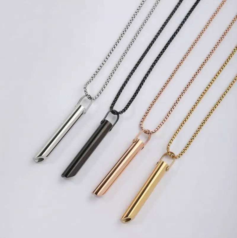 Customized Stainless Steel Breathe work Tool Calming Relief Meditation Stress Anxiety Relief Mindful Breathing Whistle Necklace