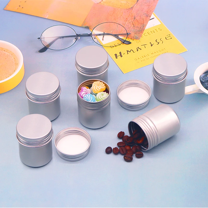 round screw lid cosmetic cream silver aluminum jars tin container metal packaging cans waterproof aluminum enclosure box