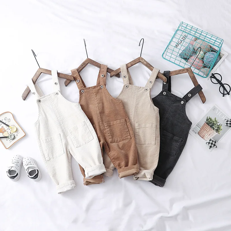 2022 Wholesale boutique children clothing corduroy suspenders pants kids girl warm pants with pockets jumpsuit