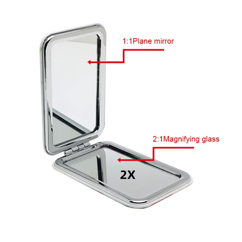 Print Your LOGO White Color Blank Double Sides Round Square Heart Mirror PU Leather Portable Little Pocket Mirror