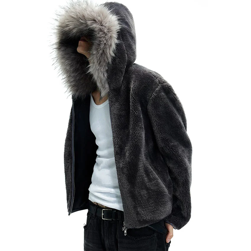Finch Garment Hood Faux Fur Oversized Jacket Solid Color Soft Sherpa Hoodie Flannel Teddy Fleece Hoodie For Men
