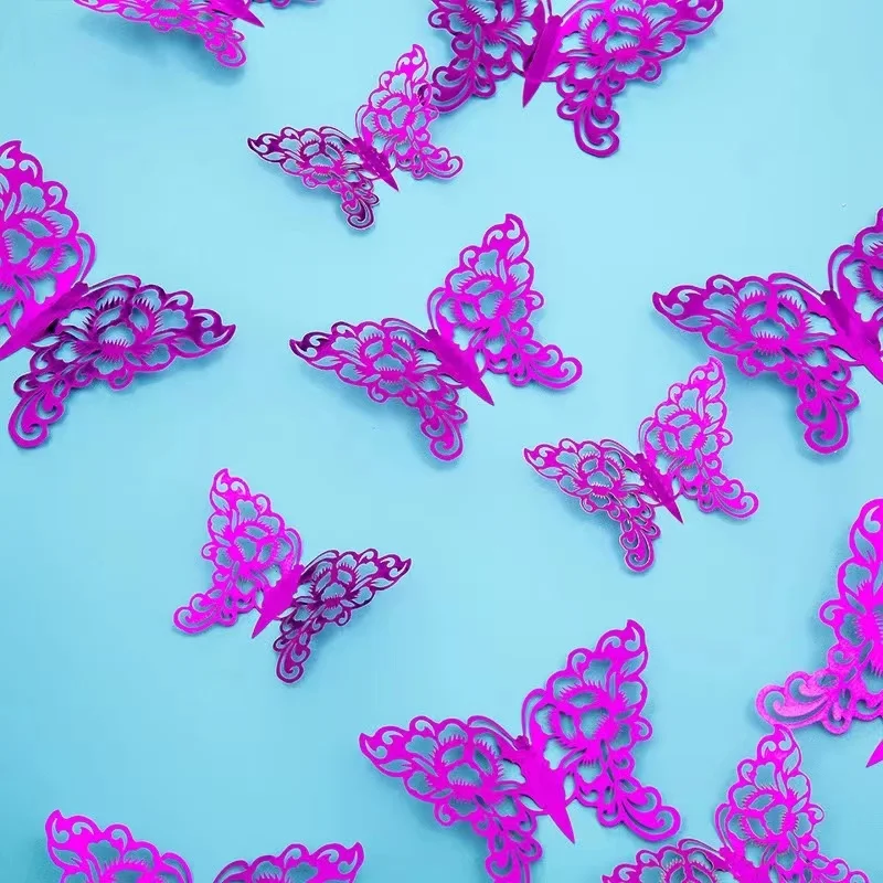 12PCS Metal Butterfly Wall Decoration Butterfly 3D Hollow Home Living Room Three-dimensional Butterfly Decal