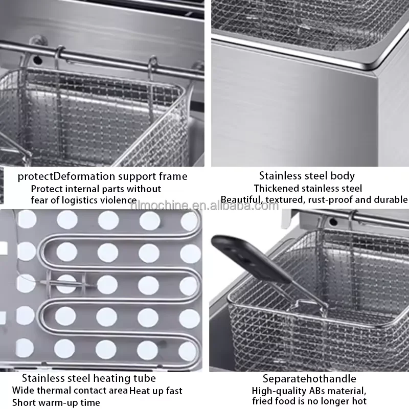 Stainless Steel Fries Frying Kfc Potato Chips Fryer Double Tank Industrial Electric Commercial Deep Fryer