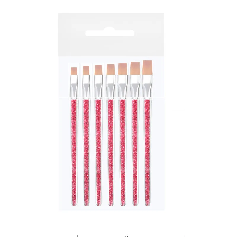 Professional Nail Kit Pink Diamond Flat Head Phototherapy UV Gel Pen 7pcs Nail Art Brush Set
