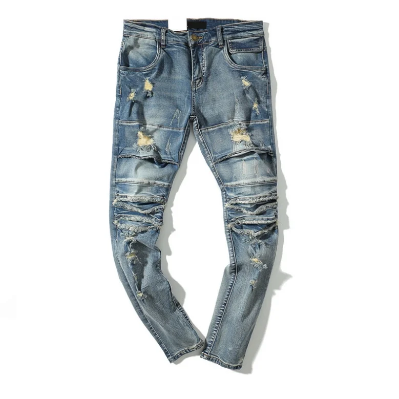 Джинсы мужские облегающие, рваные джинсовые брюки-карандаш, Спортивная уличная одежда, на заказ