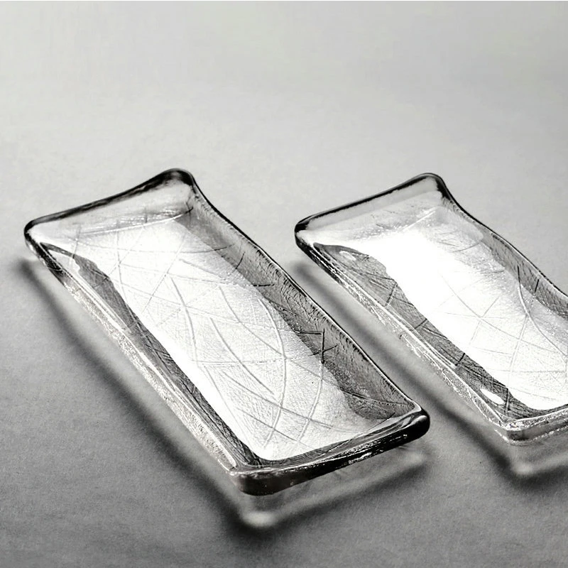 Creative Transparent Long Glass Plate Rectangular Japanese Cuisine Plate Household Fish Plate Flat Sushi Tableware Glass Tray
