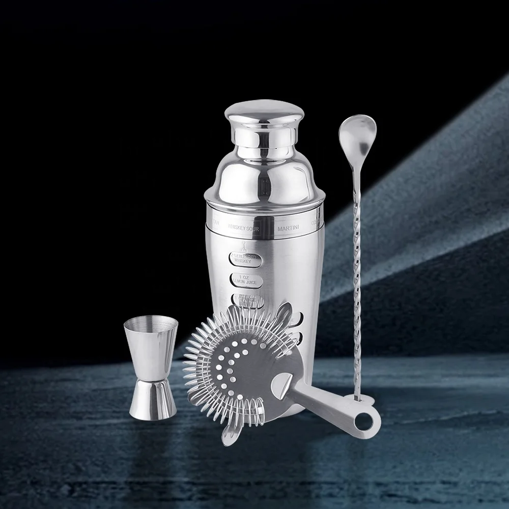 Creation Factory Direct Bartender Kit Bar Tools Set 25oz Recipe Double Wall Shiny Stainless Steel Cocktail Shakers