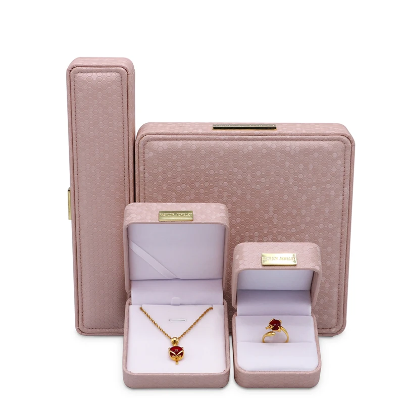 Custom Design Wholesale Set PU Leather Pink Jewelry Box Packaging