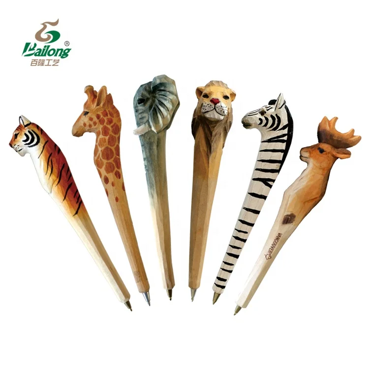 Handmade animal carved wooden ballpoint pen