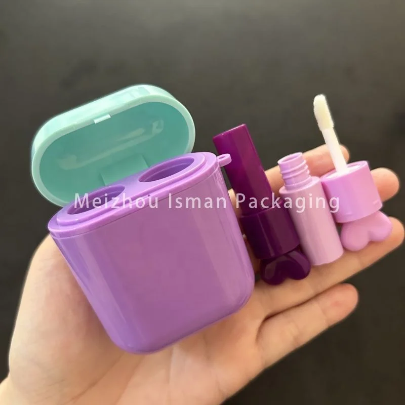 Custom 10ml Double Sides Ended Airpord Earphone Lip Gloss Tubes Heart Lip Applicator 2 in 1 Lipgloss Tube Packaging Container
