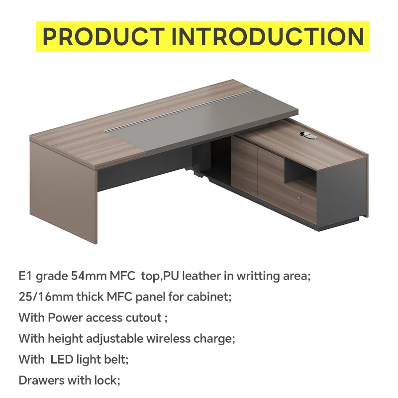 L Shaped Desk Set With Hutch Executive CEO Manager Desk Modern Office Boss Desk office furniture