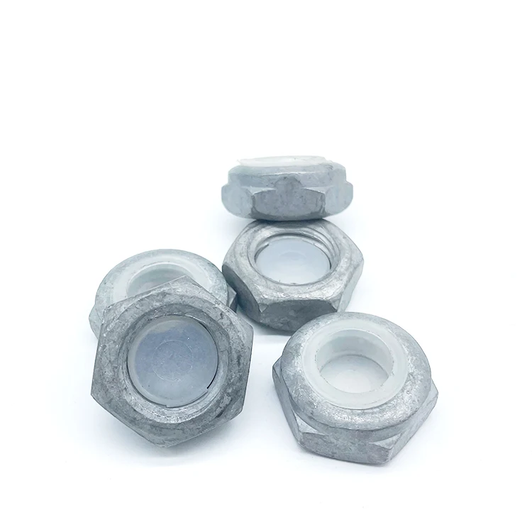 Carbon Steel Grade 8 M8 Anti-Theft Nut Plastic Insert Lock Hex Thin Nut Anti Theft Locking Nuts with Hot Dip Galvanize