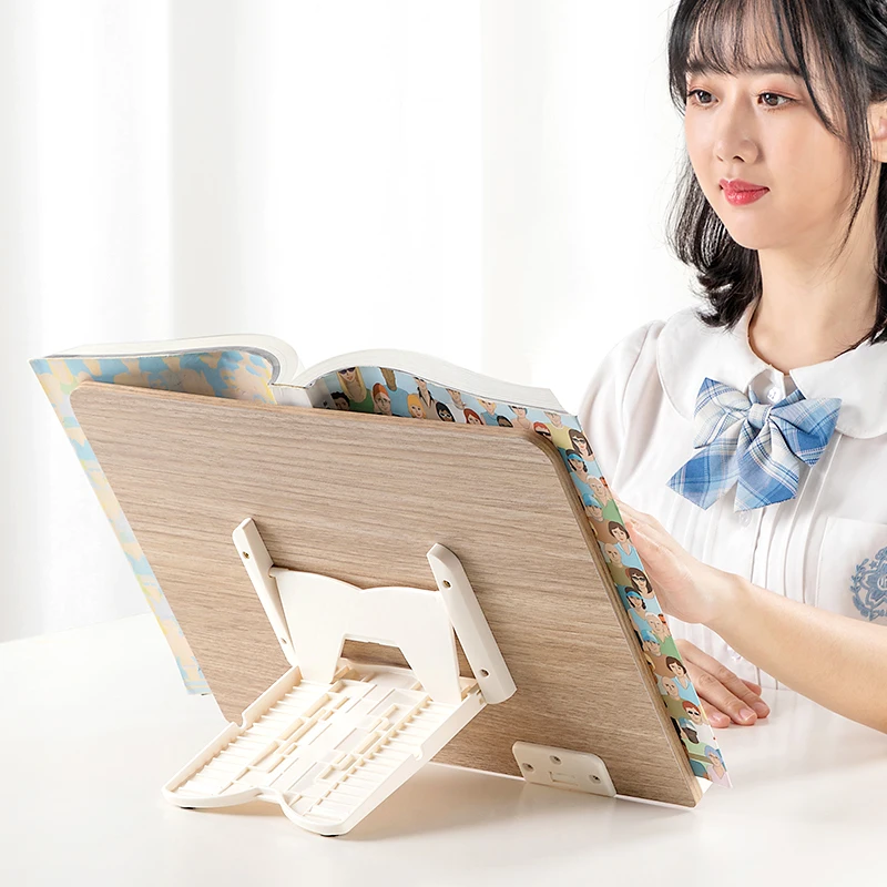 Adjustable wooden Book page Holder Paper Clips Cookbook Reading Desk Portable Sturdy Bamboo Book Stand