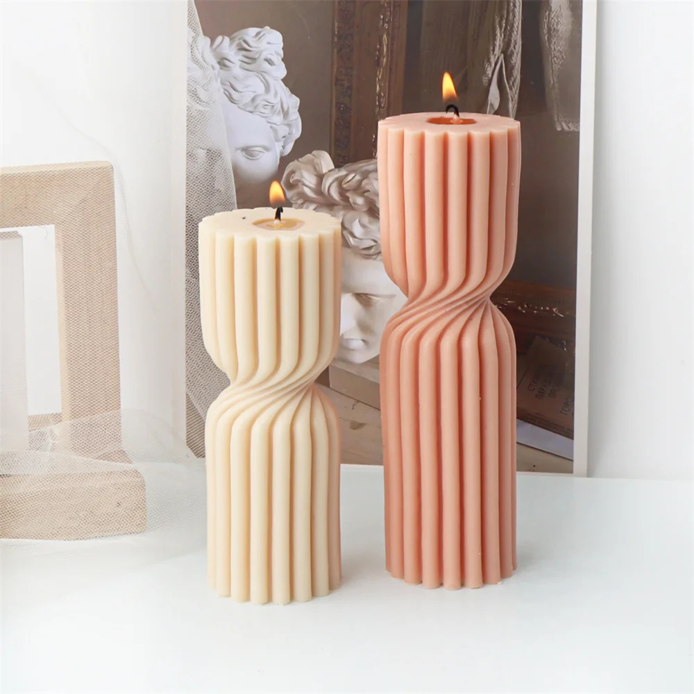 Geometric Striped Shape Scented Candles Mold Spiral Cylinder Silicone Mould Handmade Gypsum Ornaments Making Tools Home Decor