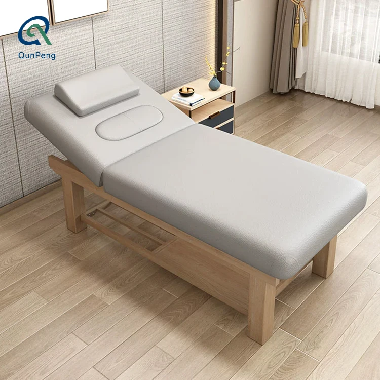 Custom High quality synthetic leather material adjustable bed wood frame with massage professional massage beds