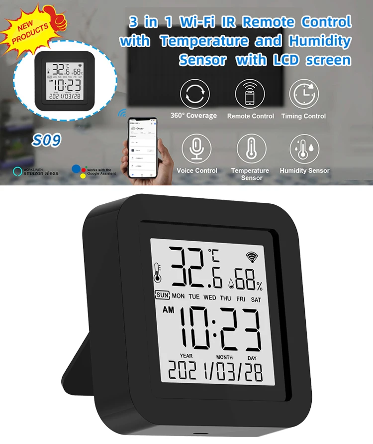 Hot sale Tuya Smart IR Remote Control WiFi Temperature and Humidity Sensor with Remote Control TV Fan Air Conditioner