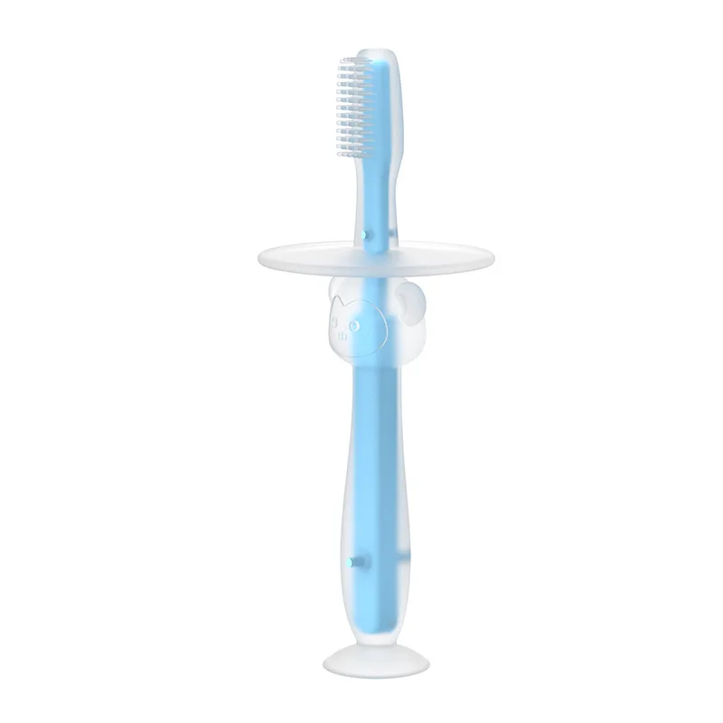 Stand up suction cup silicone tongue coating baby toothbrush