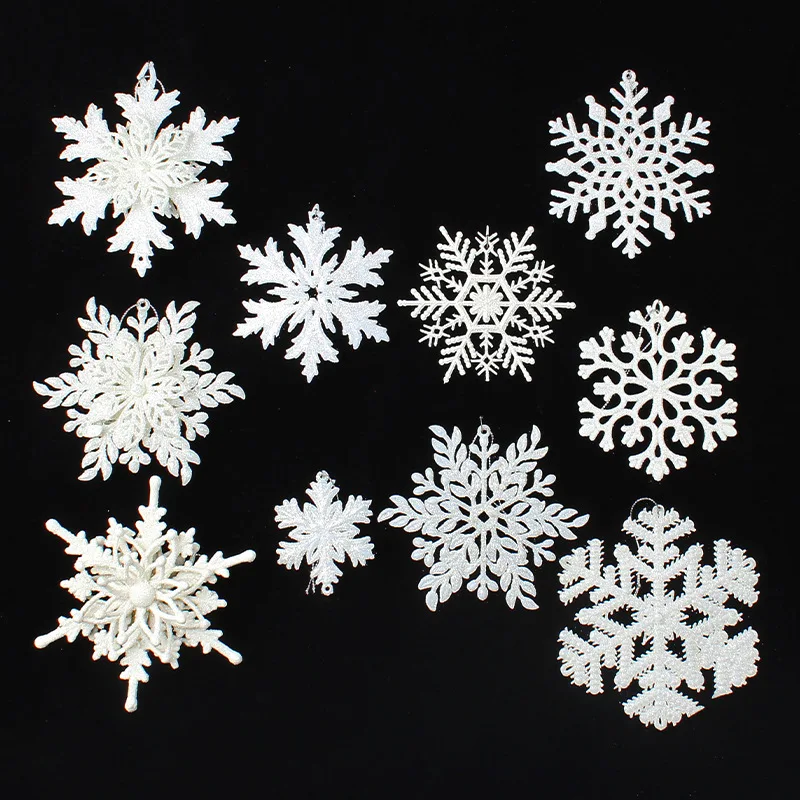 Large Plastic Christmas Snowflakes Decorations Glittered Hanging Snowflakes for Christmas Tree Decorations
