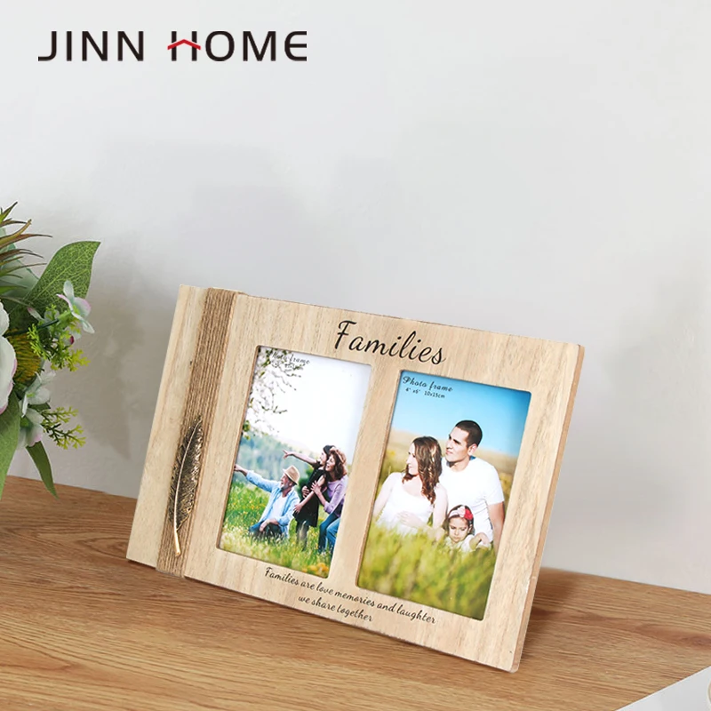 Shabby Chic Home Decor 2pcs A3 Collage Table Display Wooden Photo Wedding Family Gifts Decoration Twine Metal Feather Decor