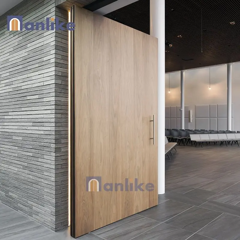 European Luxury House Front Modern Pivot Doors Wooden Entrance Door With Long Handle Modern Villa Main Door