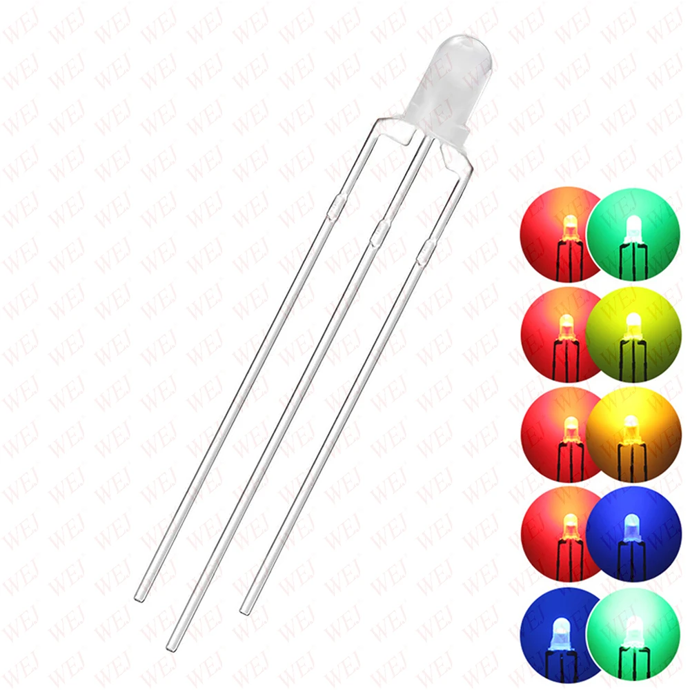 High Brightness 3mm Bi-color 3pins Dip LED Red Yellow Green Blue Common Anode 3mm Bi-color LED Diode