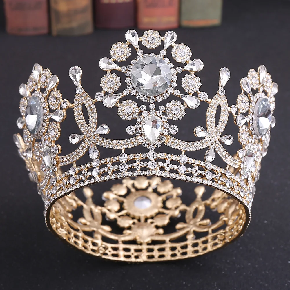 ROMANTIC Full Round Bride Wedding Crown Retro Round Baroque Queen Tiara King Crown