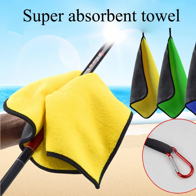 600 gsm 30x60 cm Microfibre Fishing Towel With Carabiner Microfiber Quick Drying Car Detailing Towel Cloth Custom Logo