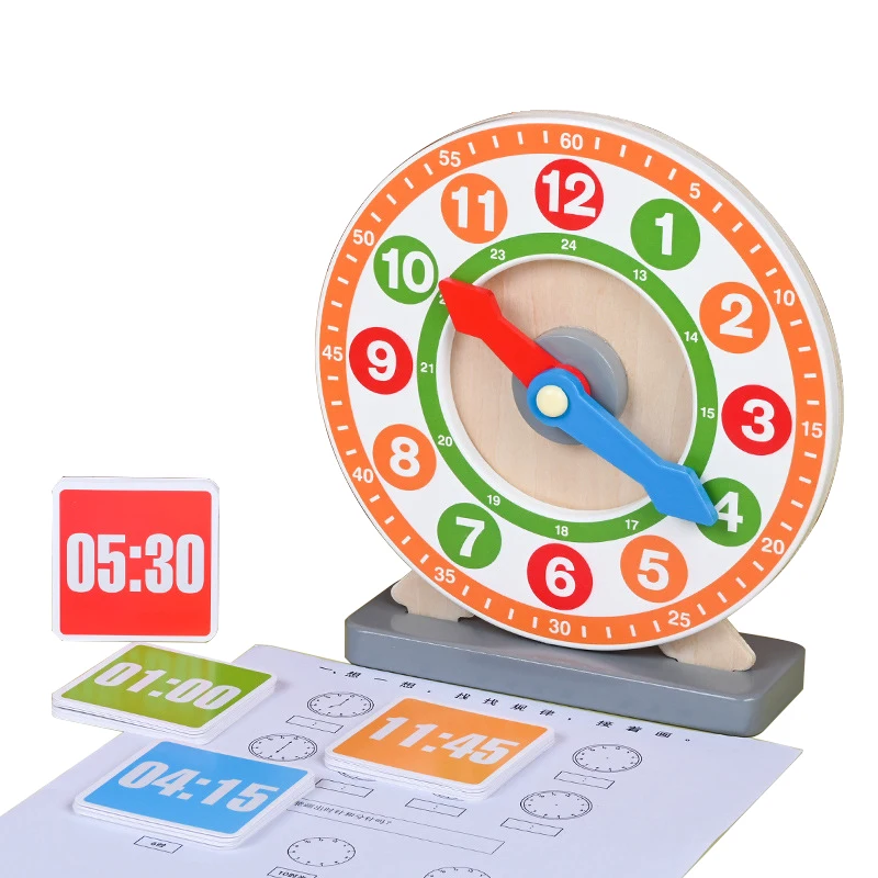 Wooden Clock Toy for Kids - Learn to Tell Time with Adjustable Hands and Number Digital  Cards