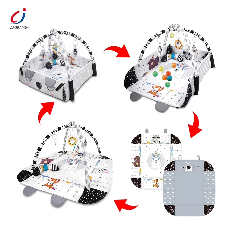 Chengji educational 4 in 1 20 ocean ball pit foldable gimnasio para bebe baby soft playmat toys activity play gym mat with tent