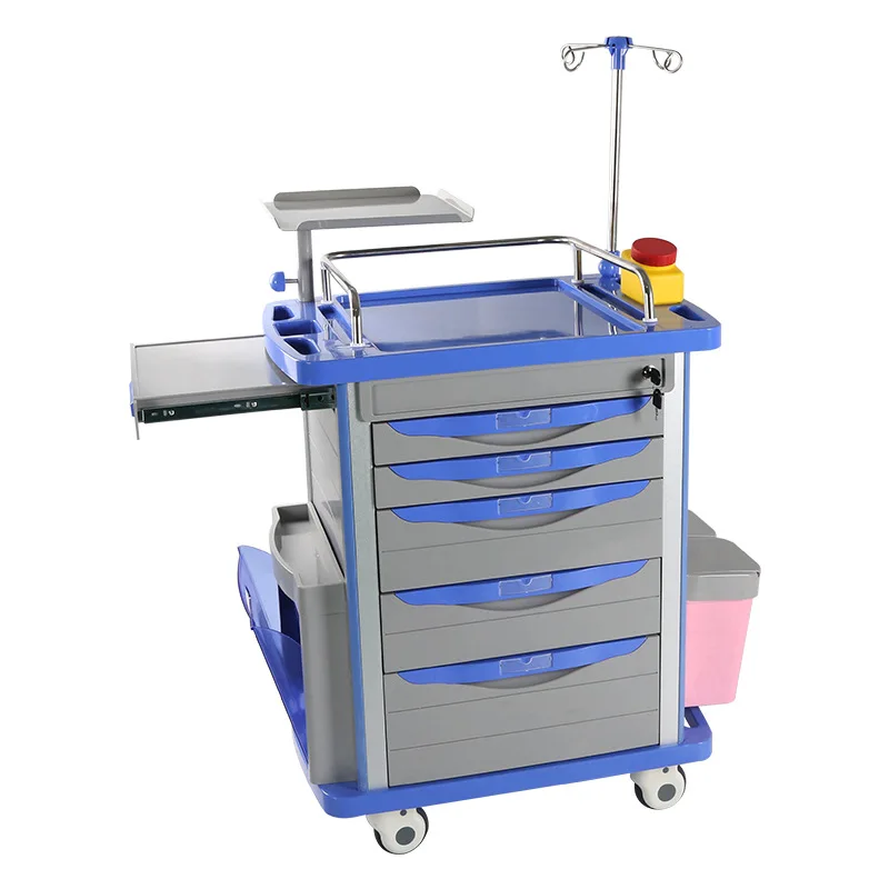 Emergency Trolley Hospital ABS Emergency Crash Cart with Drawers waterproof Medical cart supplies