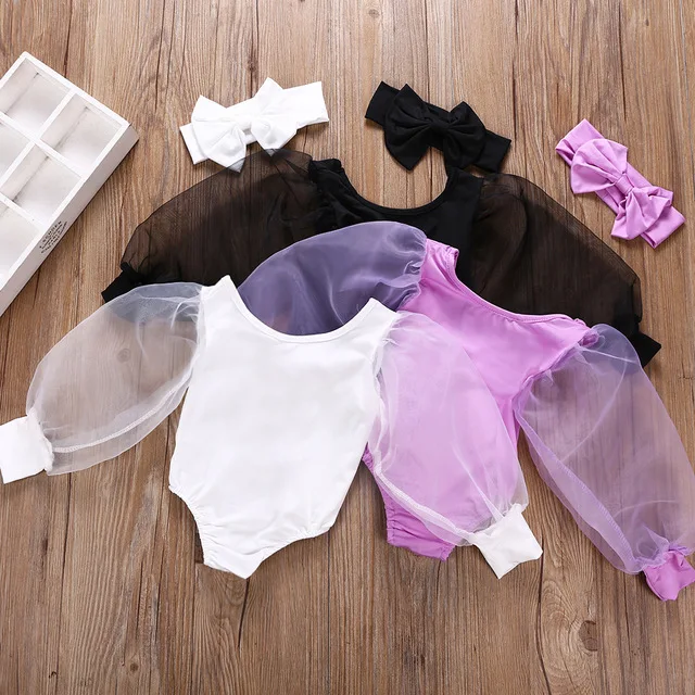 Black White Summer Romper Jumpsuit Baby Girl Baby Infant Bubble Sleeve Clothes Infant & Toddlers Clothing With Headband Suit