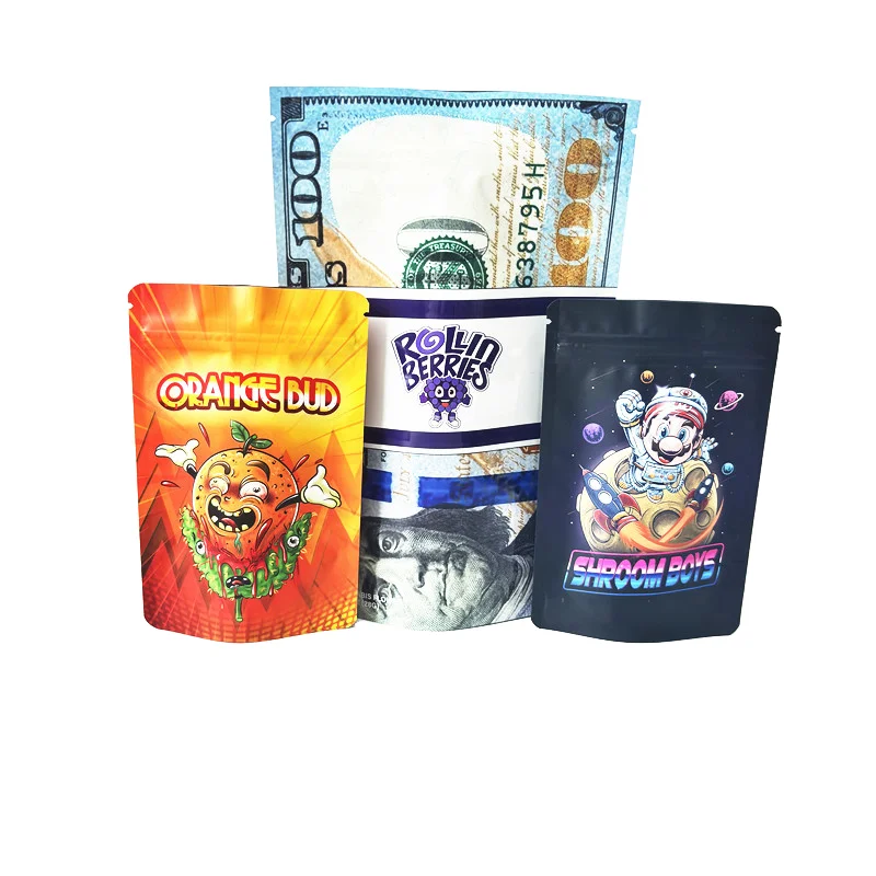 Custom 3.5g 7g 14g 28g 1 Pound Printed Plastic Stand Up Doypack Pouch Smell Proof 3.5 Grams Mylar Bags With My Logo