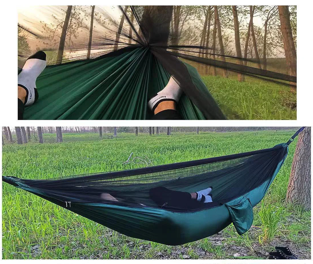 Camping Hammock with Net Double & Single Portable Hammocks Parachute Lightweight Nylon with Tree Straps for Outdoor Adventures