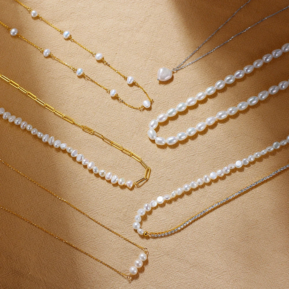 RINNTIN GPN Wholesale Minimalist 925 Sterling Silver Jewelry 14K Gold Vermeil Plated Irregular Freshwater Pearl Choker Necklace