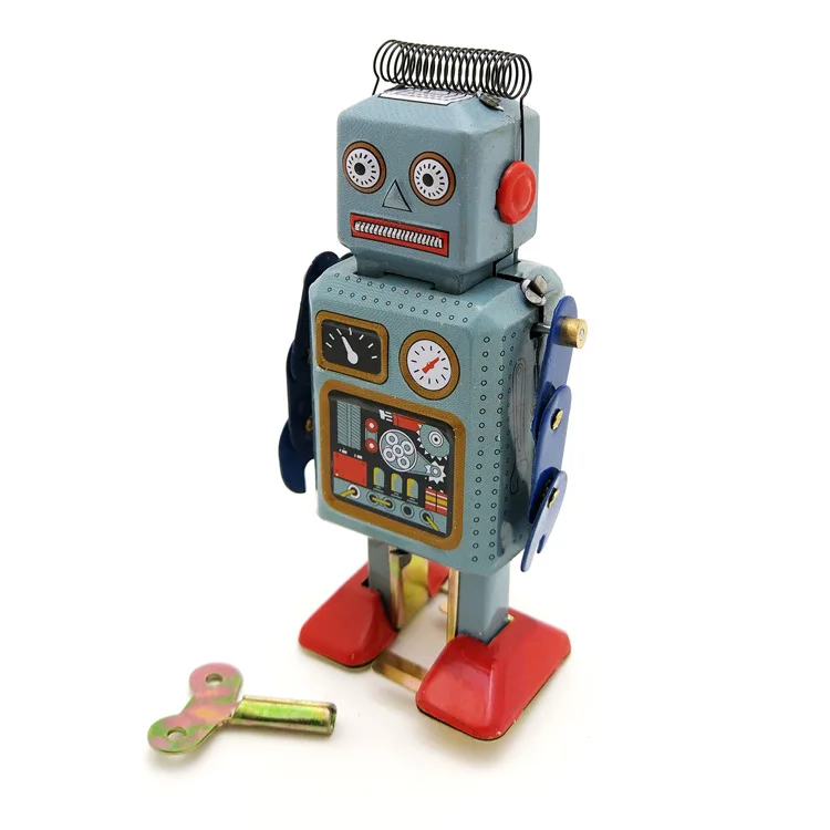 Vintage Mechanical Clockwork Wind Up Walking Robot Tin Toy Kids Gift Collection