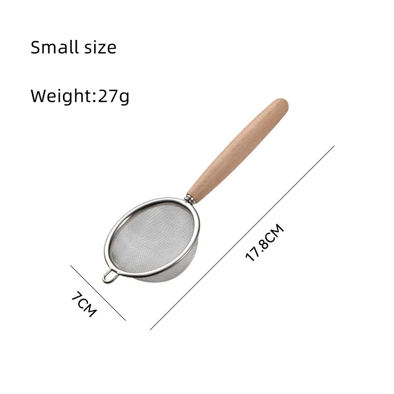 Latest Hot Selling Stainless Steel Oil Strainer With Multi Function Juice Flour Strainer Mesh Sieve with Wood Handle