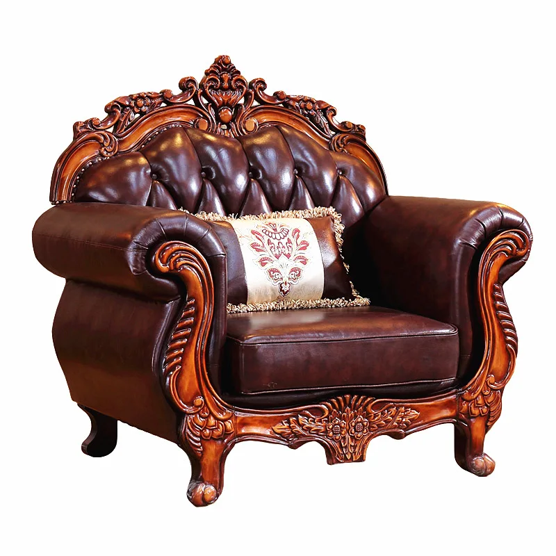 Foshan factory European antique Leather Living room furniture set