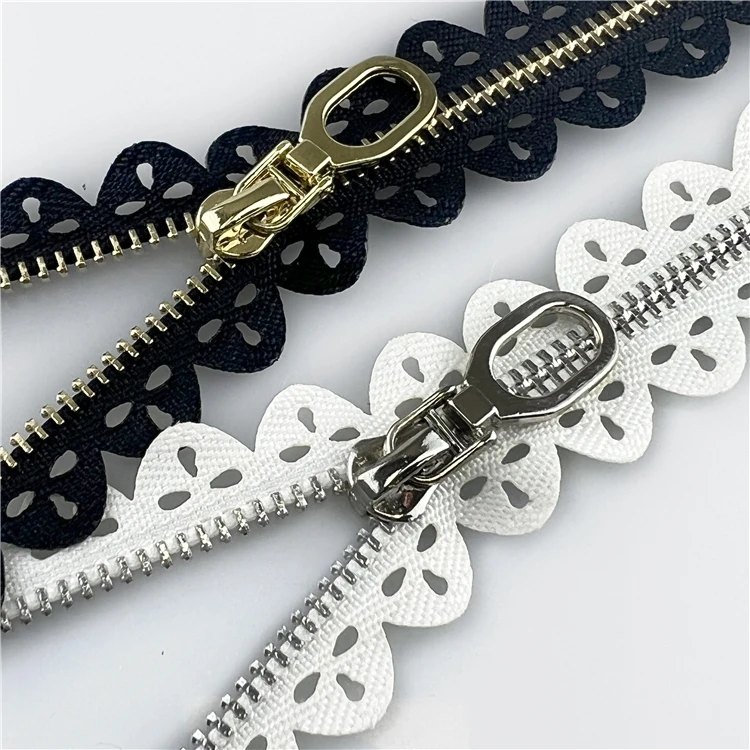 Cheap China Made Custom No.3 Metal Zipper Puller Hot Lace Fabric With Closed Tail Metal Zipper