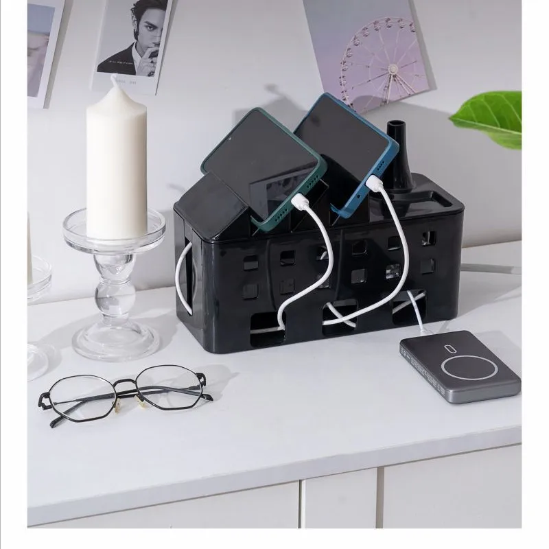 Cord Organizer for Desk TV Computer USB Hub to Cover and Hide Power Strips cable management box wire with phone holder
