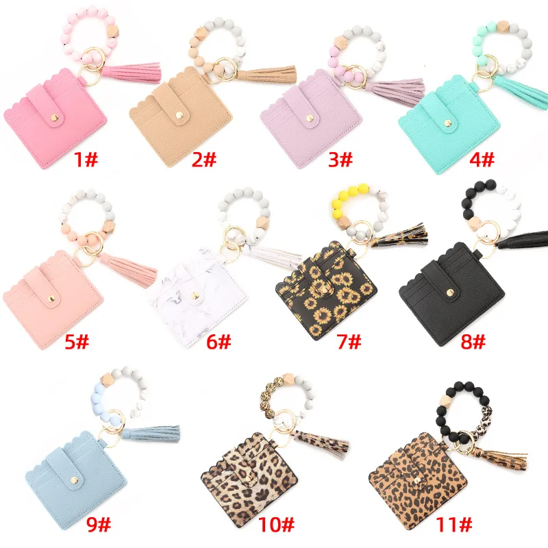 Wristlet Bracelet Keychain Credit Card Holder Purse Zip Slim Wallet for Women PU Leather Coin Pouch Tassel Key Ring Wallet