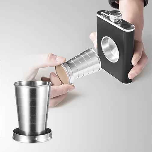 Built-in Collapsible 2 Oz Shot Glass Flask Funnel alcohol flask Stainless Steel 8 oz Hip Flask