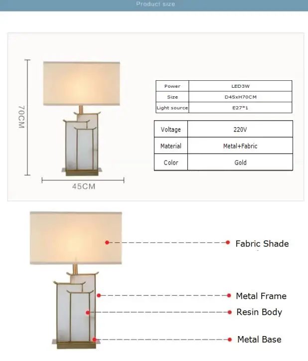 Vintage Style Fabric Living Room Desk Lamp Table Lamp for Bedroom